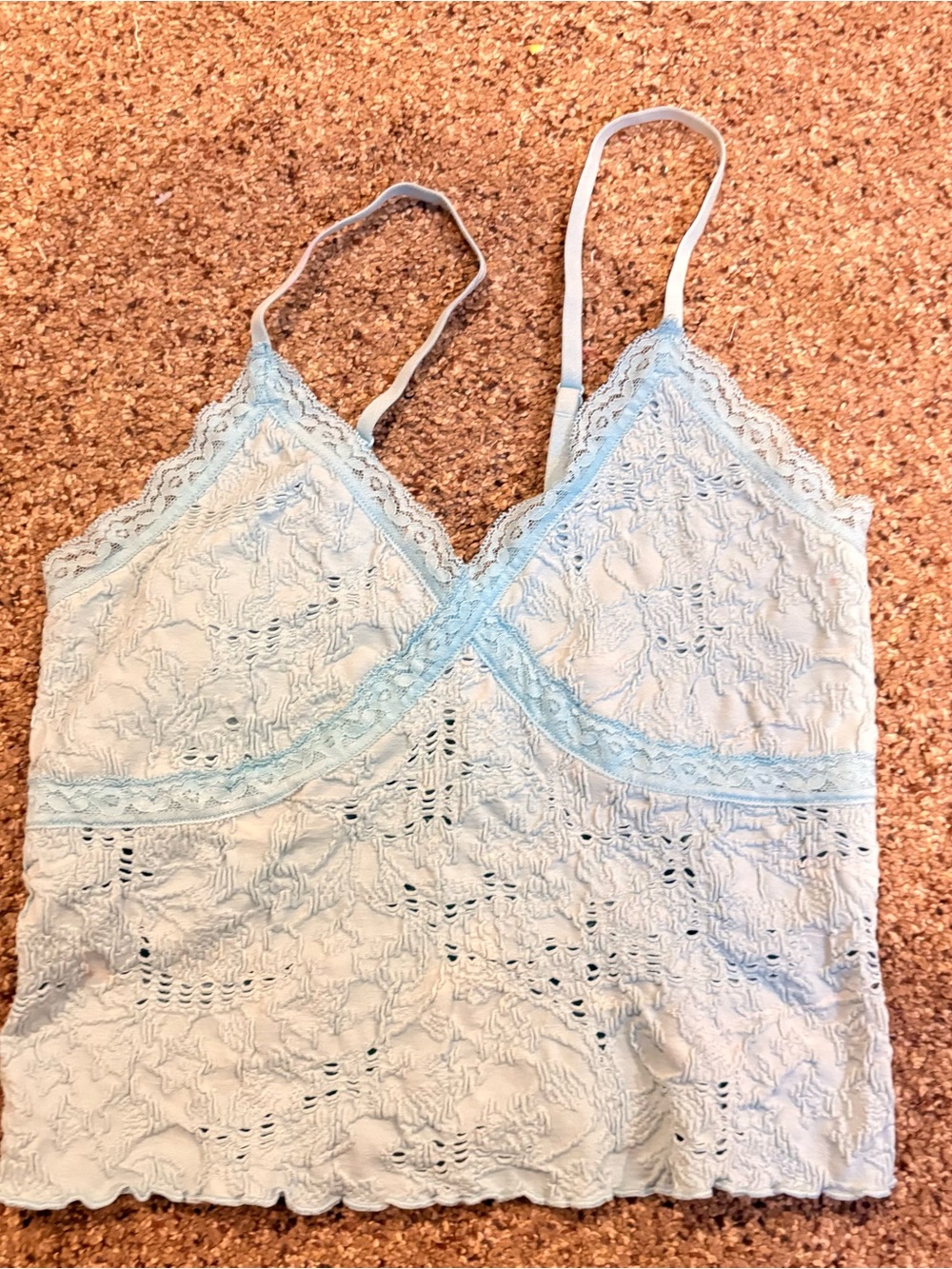 SO Juniors Small Turquoise Lace Eyelet Cami Tank Top Coquette Boho